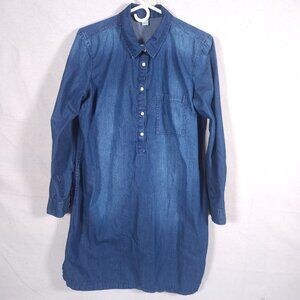 Old Navy Womens Chambray Popover Shirt Dress L Blue Long Sleeve Tunic Country